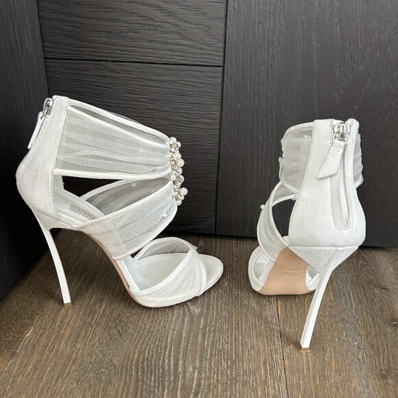 Casadei White Suede Organze Sandal Heel - Picture 7 of 8